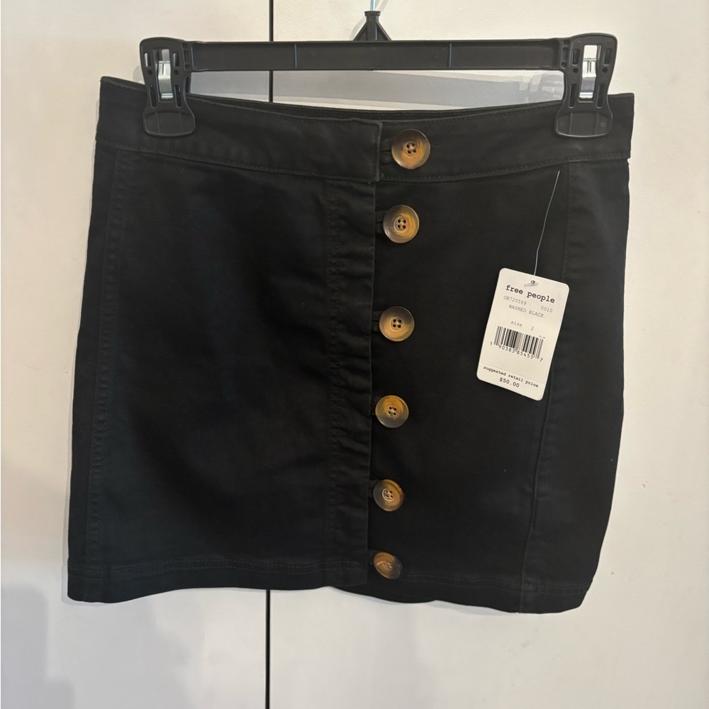 New Free People Black Button-Front Mini Skirt Jean 2